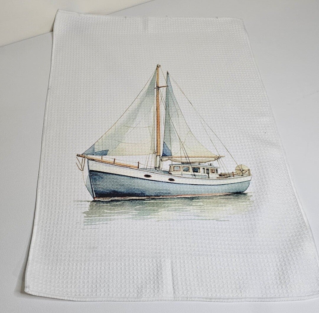 Sail boat waffle Tea towel
