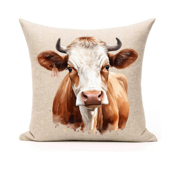 Cow farm linen cushion