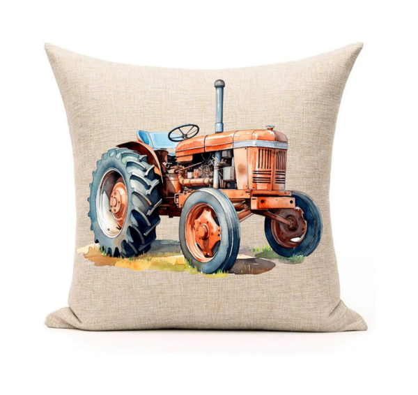 Red tractor linen cushion