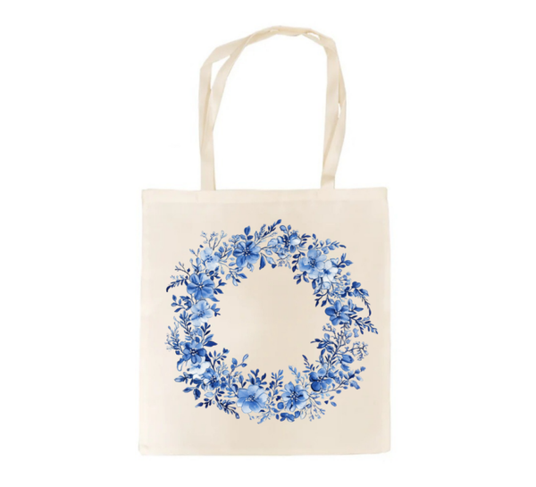 Blue wreath canvas tote bag