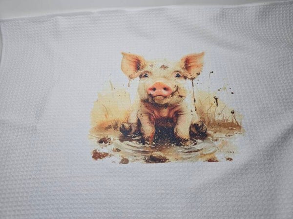 Waffle tea towel pig design
