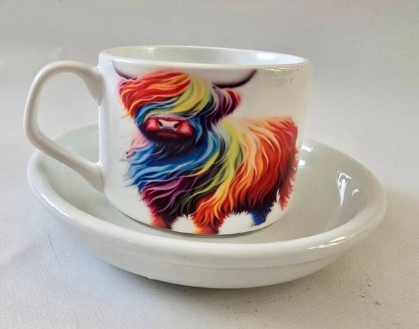 Highland Cow coffee cups and saucer