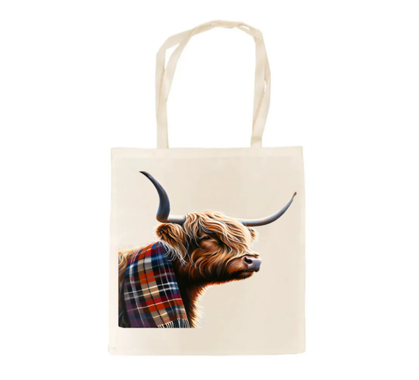 Tartan Highland Cow tote bag