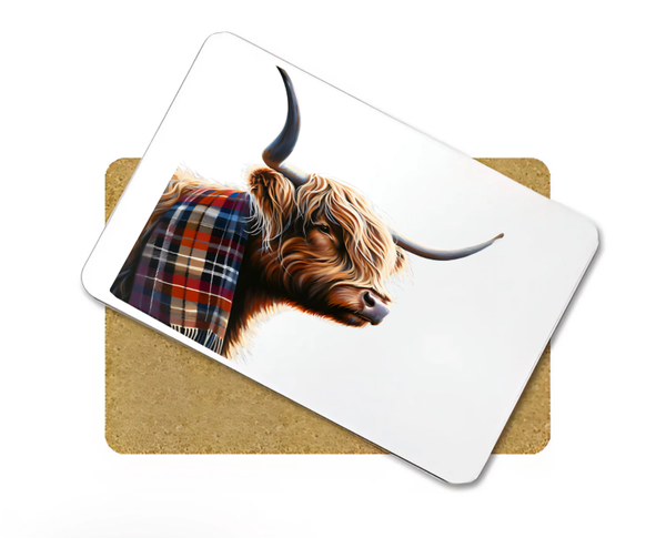 2 x Tartan Highland cow placemats