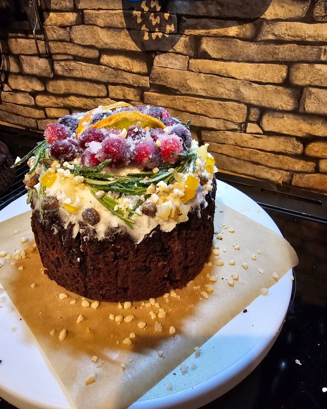 Luxury mulled dark fruit Christmas cake