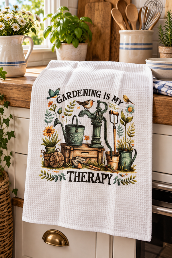 Waffle tea towel gardening
