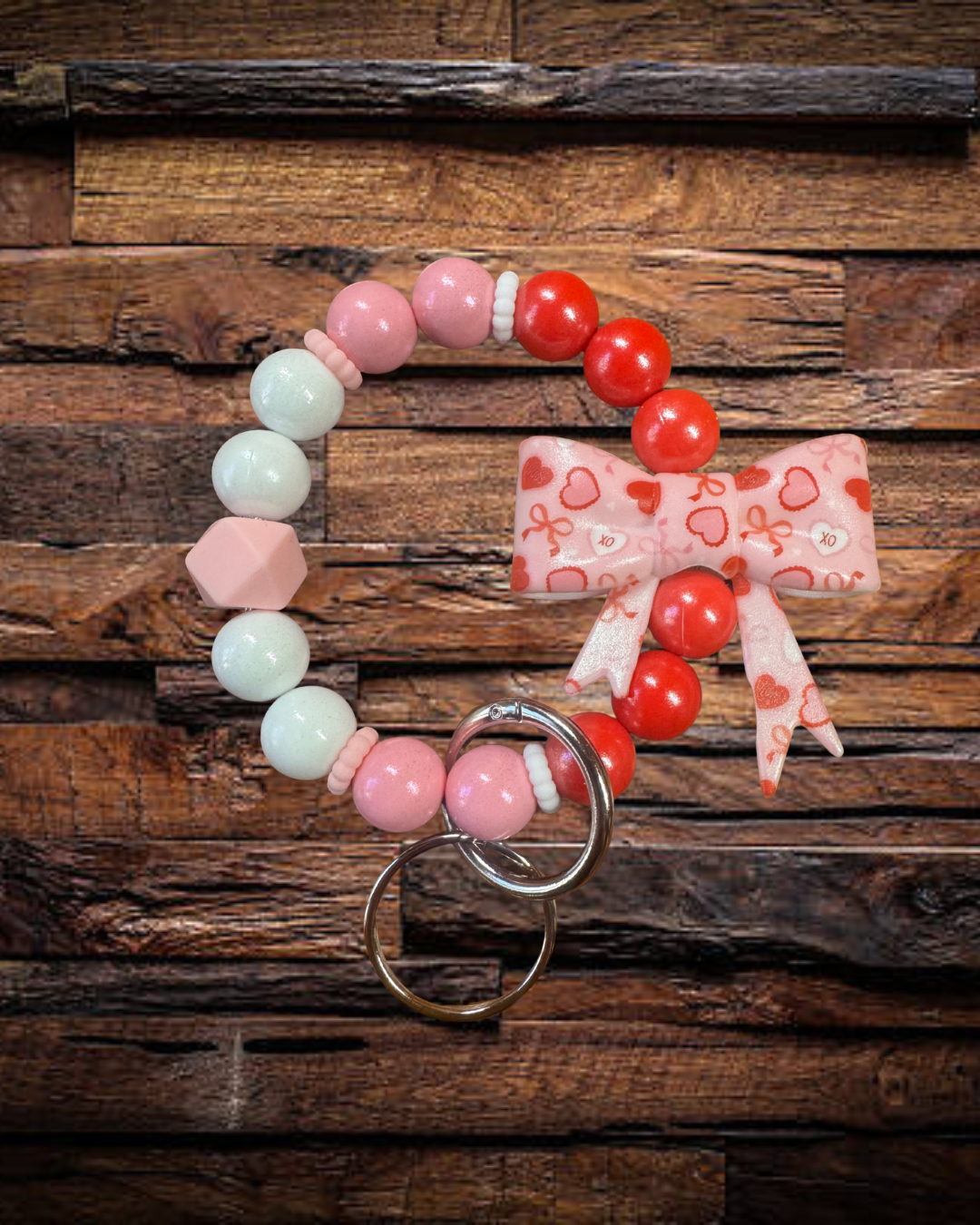 Pink Heart Bow Wristlet/Keychain