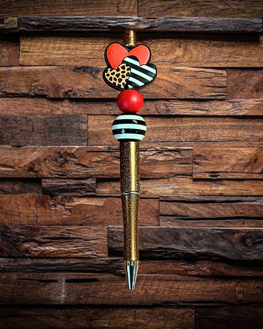 Leopard Stripe Hearts Pen
