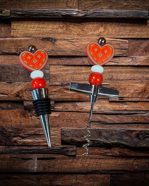 Red Hearts Wine Stopper and Bottle Opener Set
