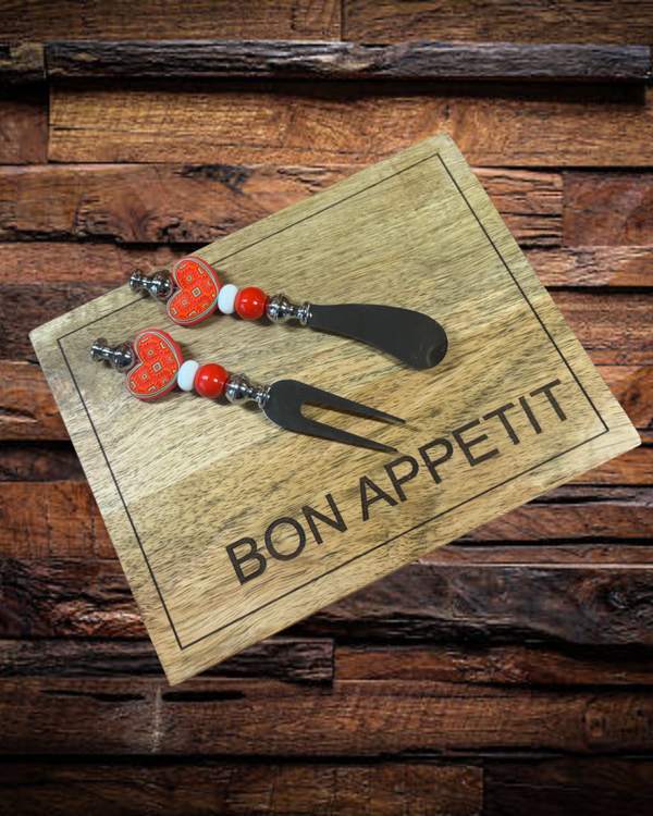 Red Hearts Utensils with Cutting Board