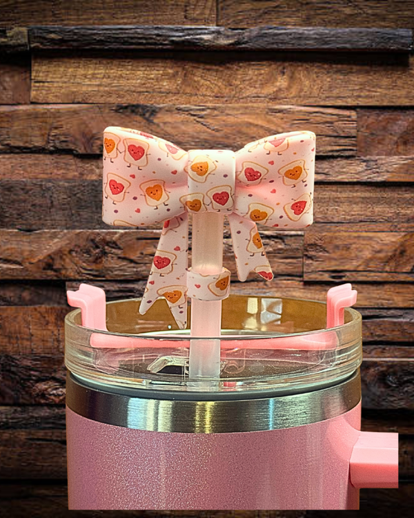 PB&J Hearts Bow Straw Topper