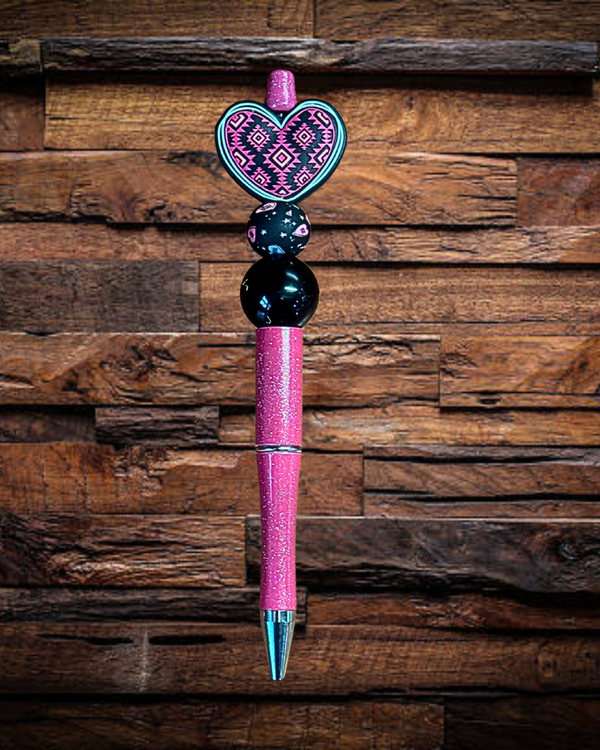 Pink/Black Heart Pen
