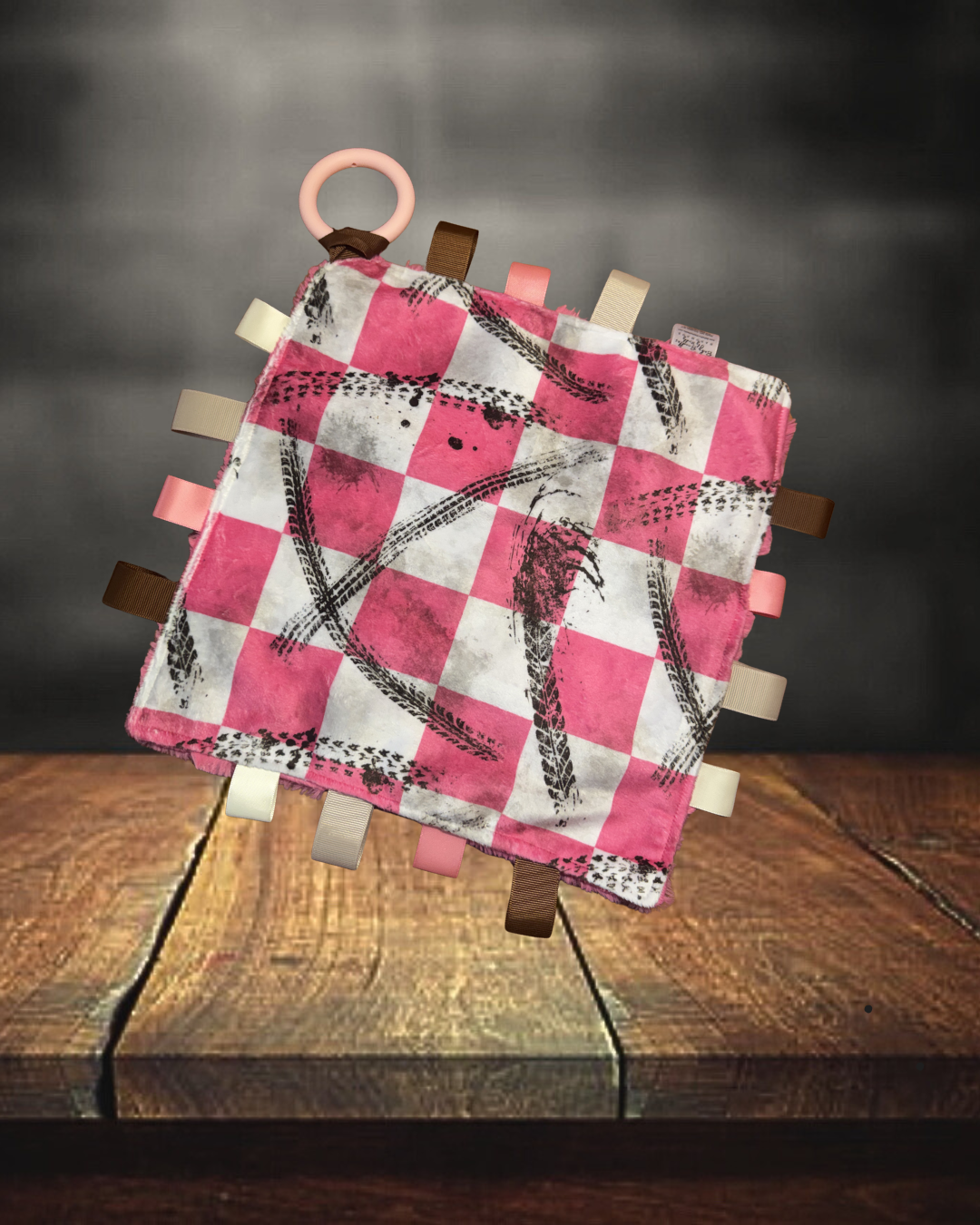 Pink Dirt Track Lovie with Teething Ring