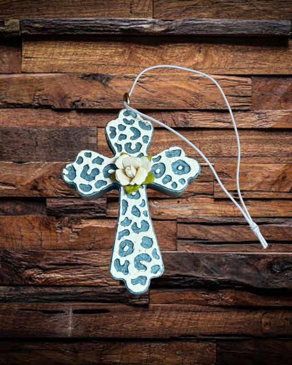 Blue Floral Cross Freshie - Sparkling Winter Scent