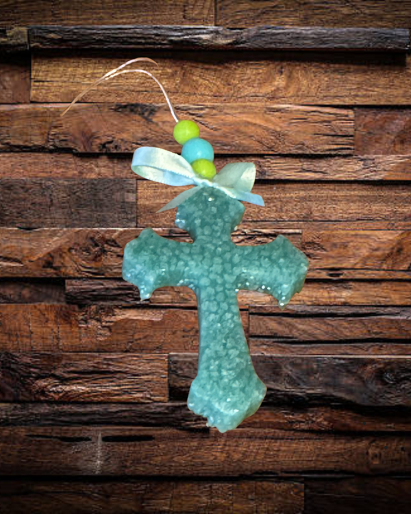 Teal Cross Freshie - Leather and Lace Scent