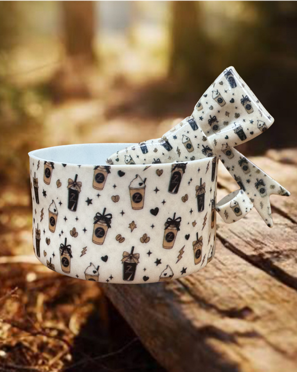 Coffee Tumbler Boot and Straw Topper Bow Set