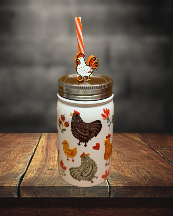 Chics and Hens 16 oz Stainless Steel Mason Jar Tumbler