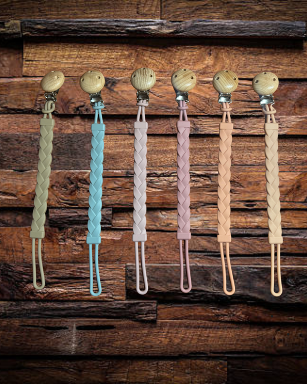 Silicone Pacifier Strap with Wood Clip