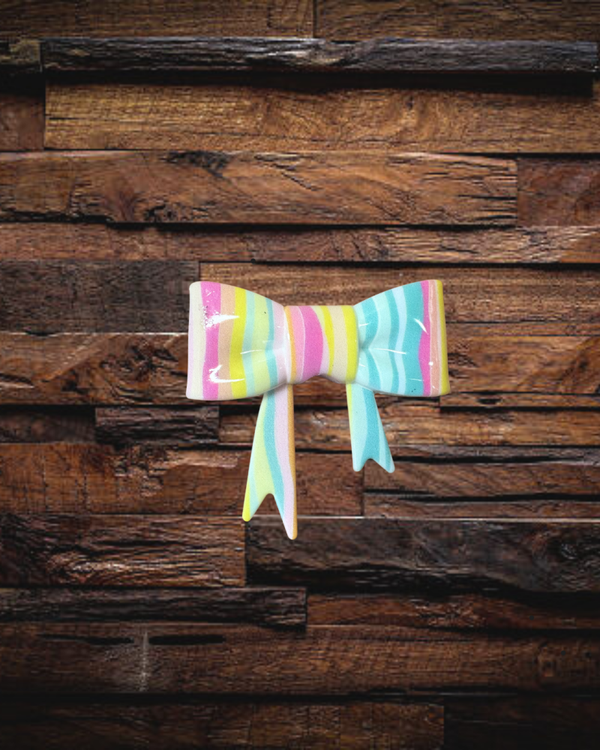 Pastel Stripe Large Bow Straw Topper