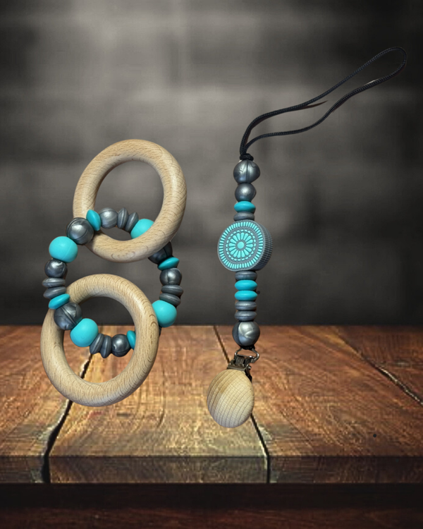 Pacifier Clip and Teething Ring Set