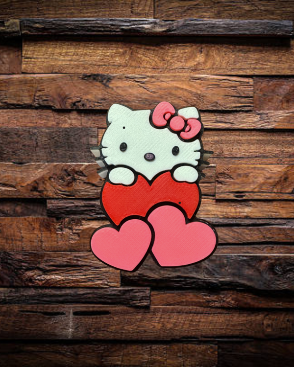 Kitty with 3 Hearts Straw Charm
