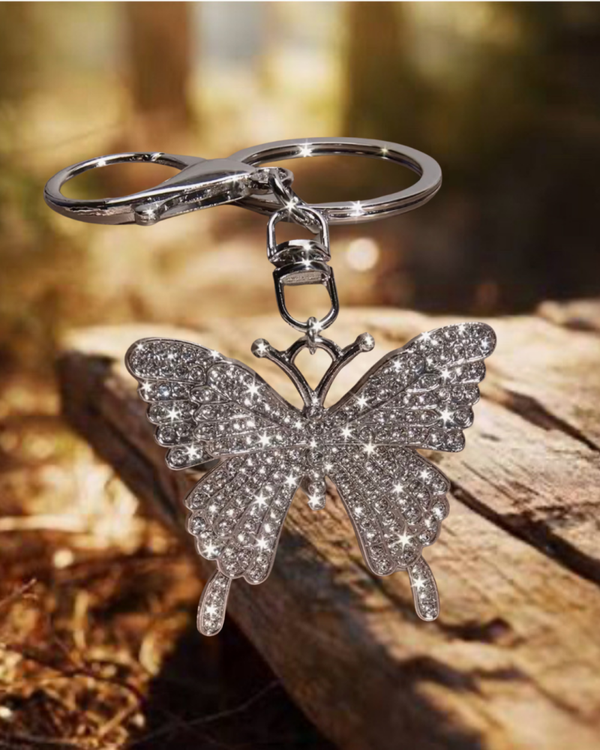 Butterfly Silver Rhinestone Keychain/Bag Charm