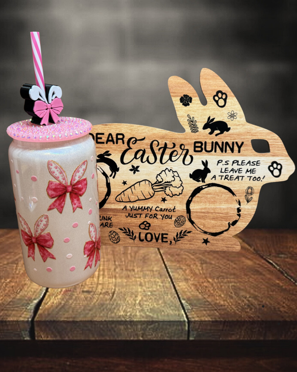 Easter Bunny Treat Board with 16 oz. Glass Tumbler