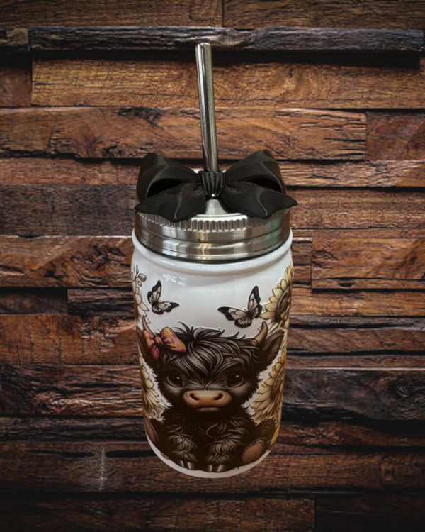 Highland Cow 16 Ounce Stainless Steel Mason Jar Tumbler