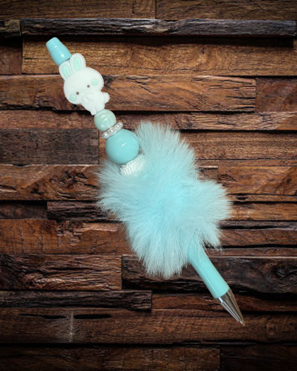 Light Blue Fuzzy White Easter Bunny Pen