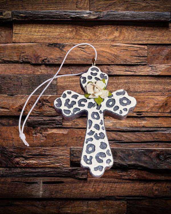 Purple Floral Cross Freshie - Leather and Lace Scent