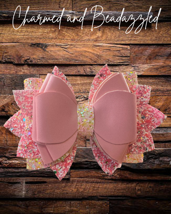 Pink Sparkle Sunset Large Bow Straw Charm