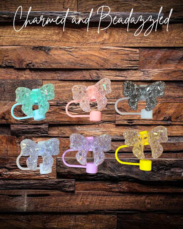 Sparkle Bow Straw Toppers