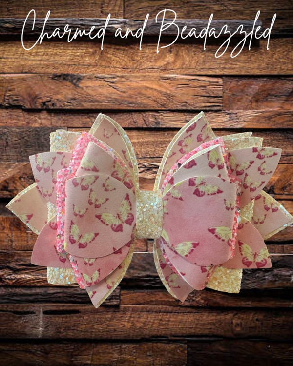 Pink Butterfly Large Bow Straw Charm