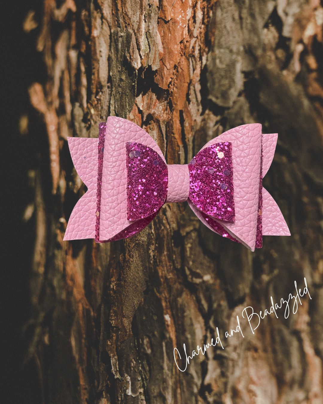 Pink Sparkle Large Bow Straw Charm