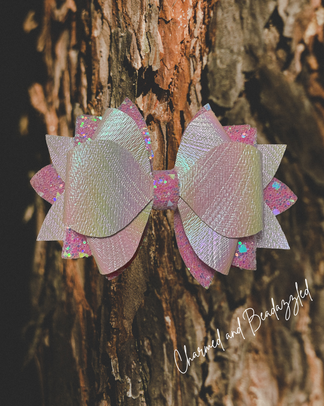 Pink Shimmer Large Bow Straw Charm