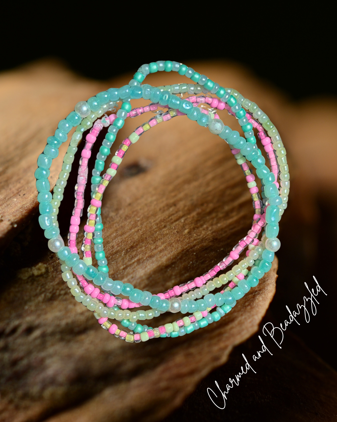 Teal/Pink Tumbler Bracelet Stack