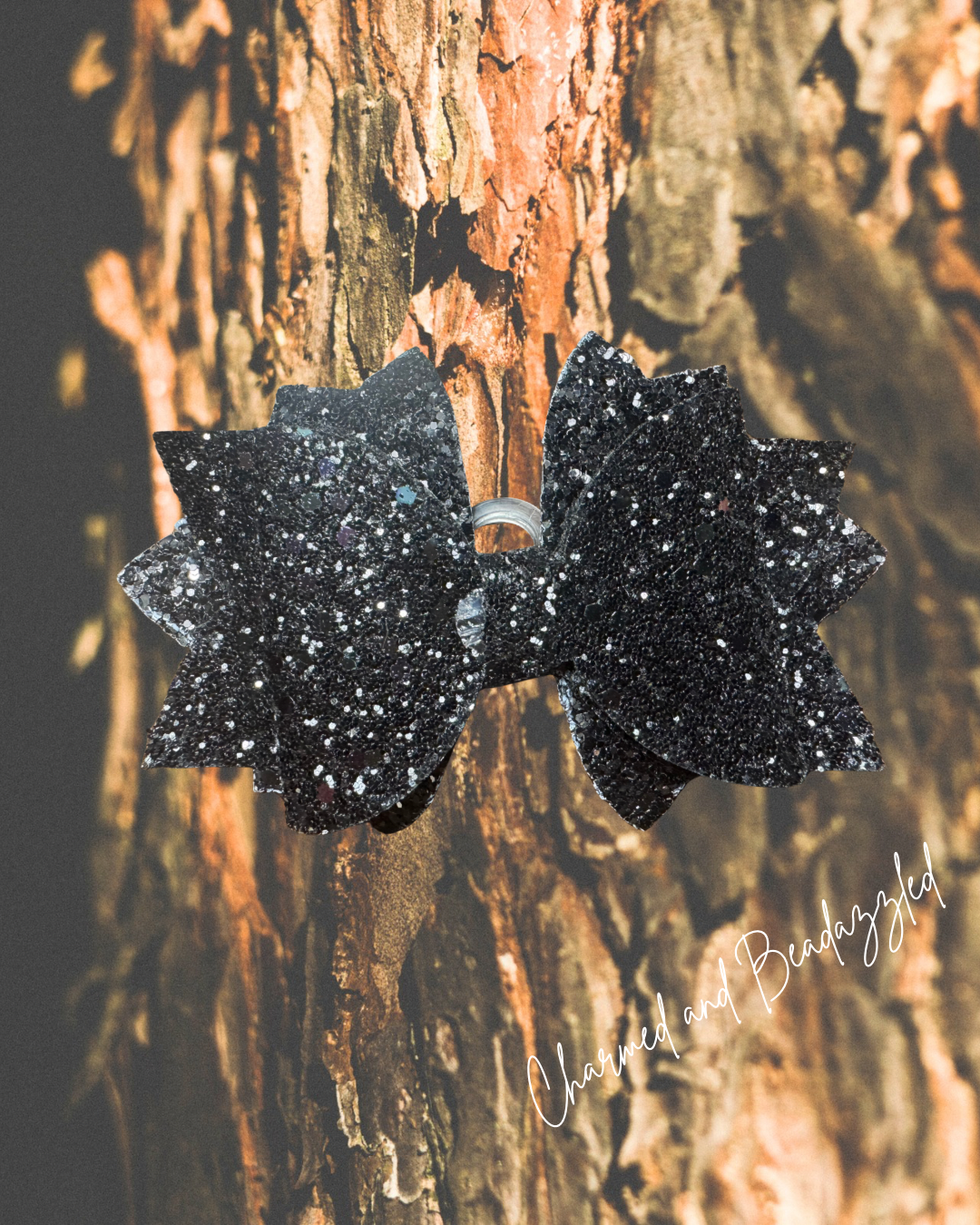 Sparkle Black Large Bow Straw Topper