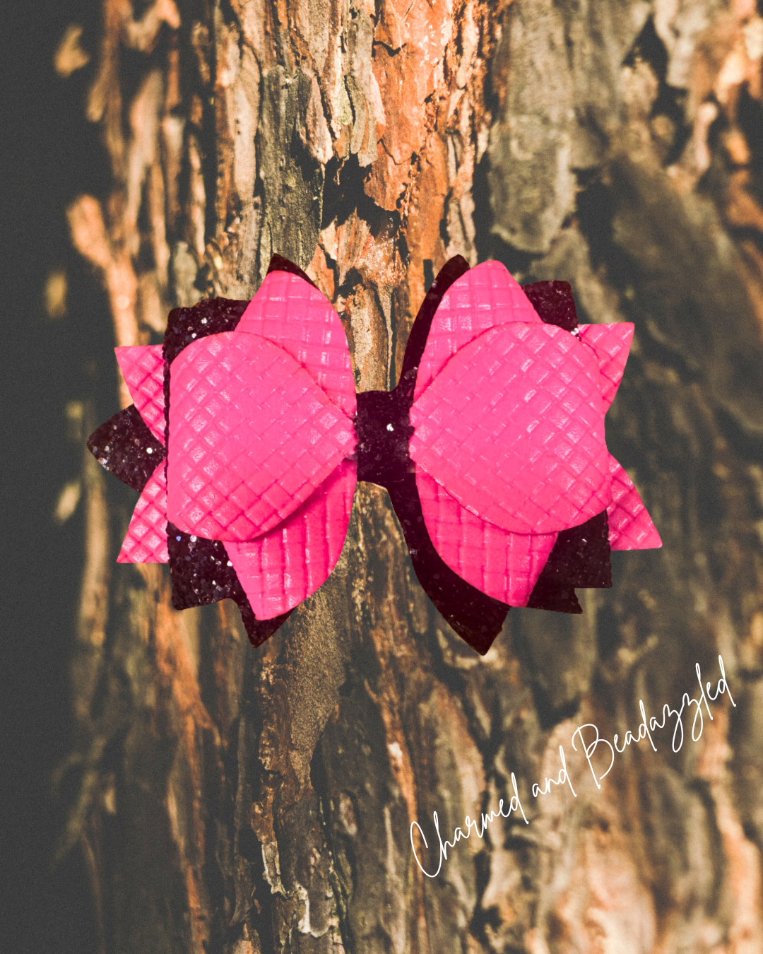 Hot Pink/Black Large Bow Straw Charm