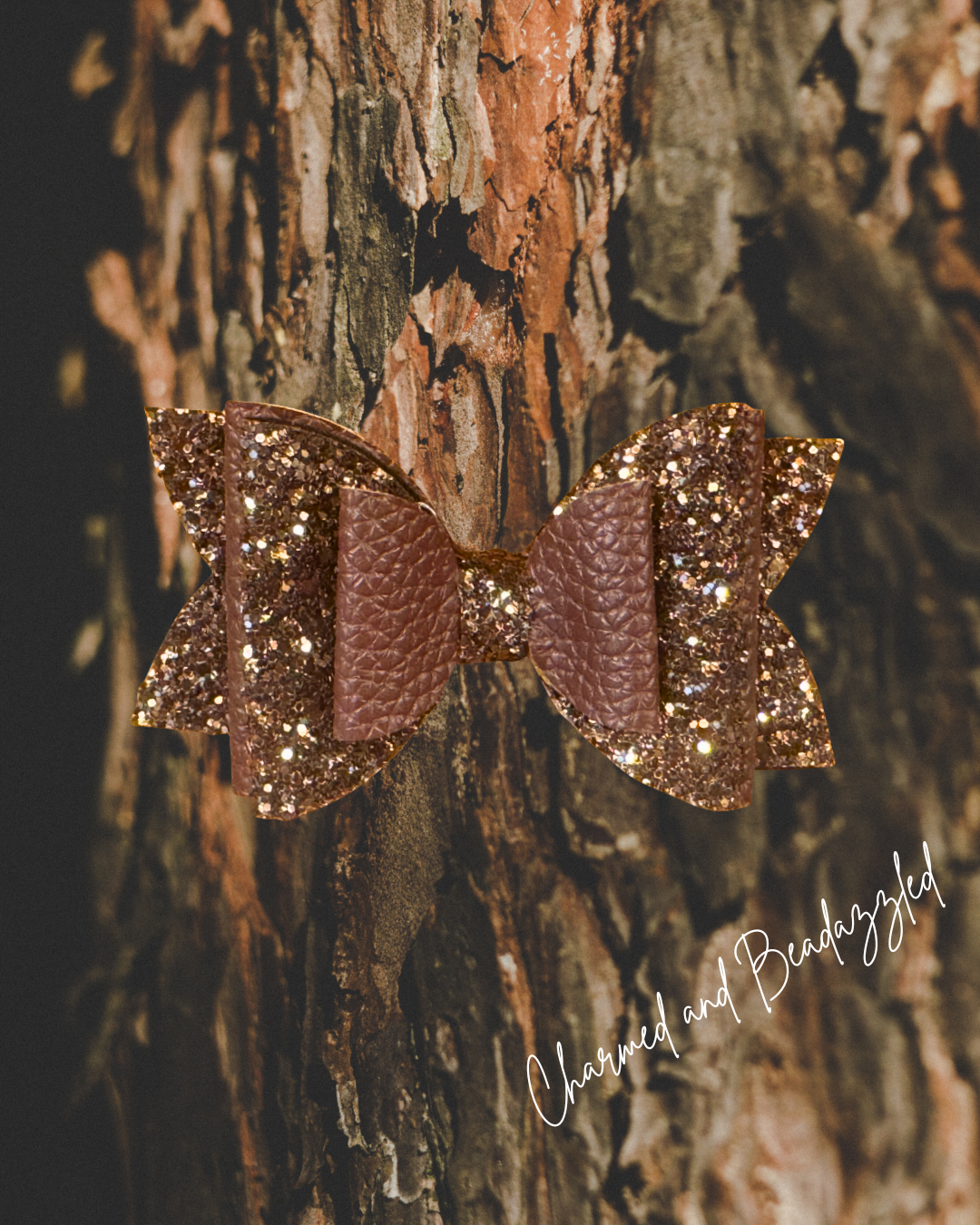 Dark Brown Sparkle Large Bow Straw Charm