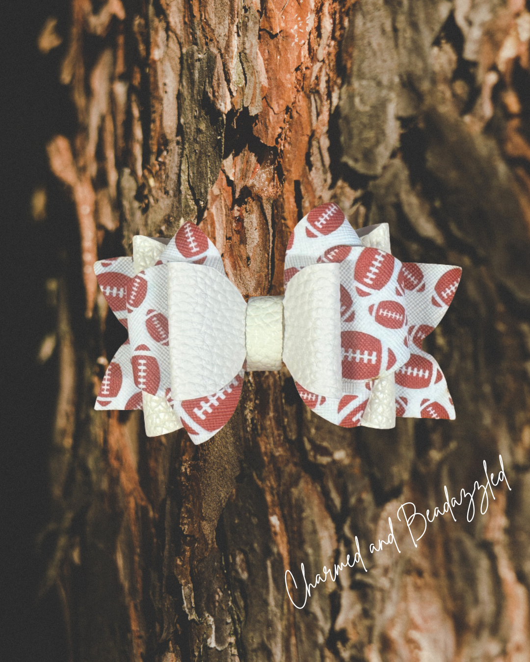 Ivory Football Large Bow Straw Charm