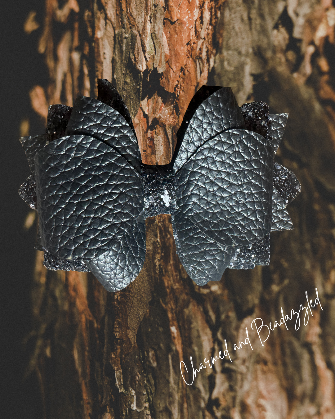 Black Leather Large Bow Straw Charm