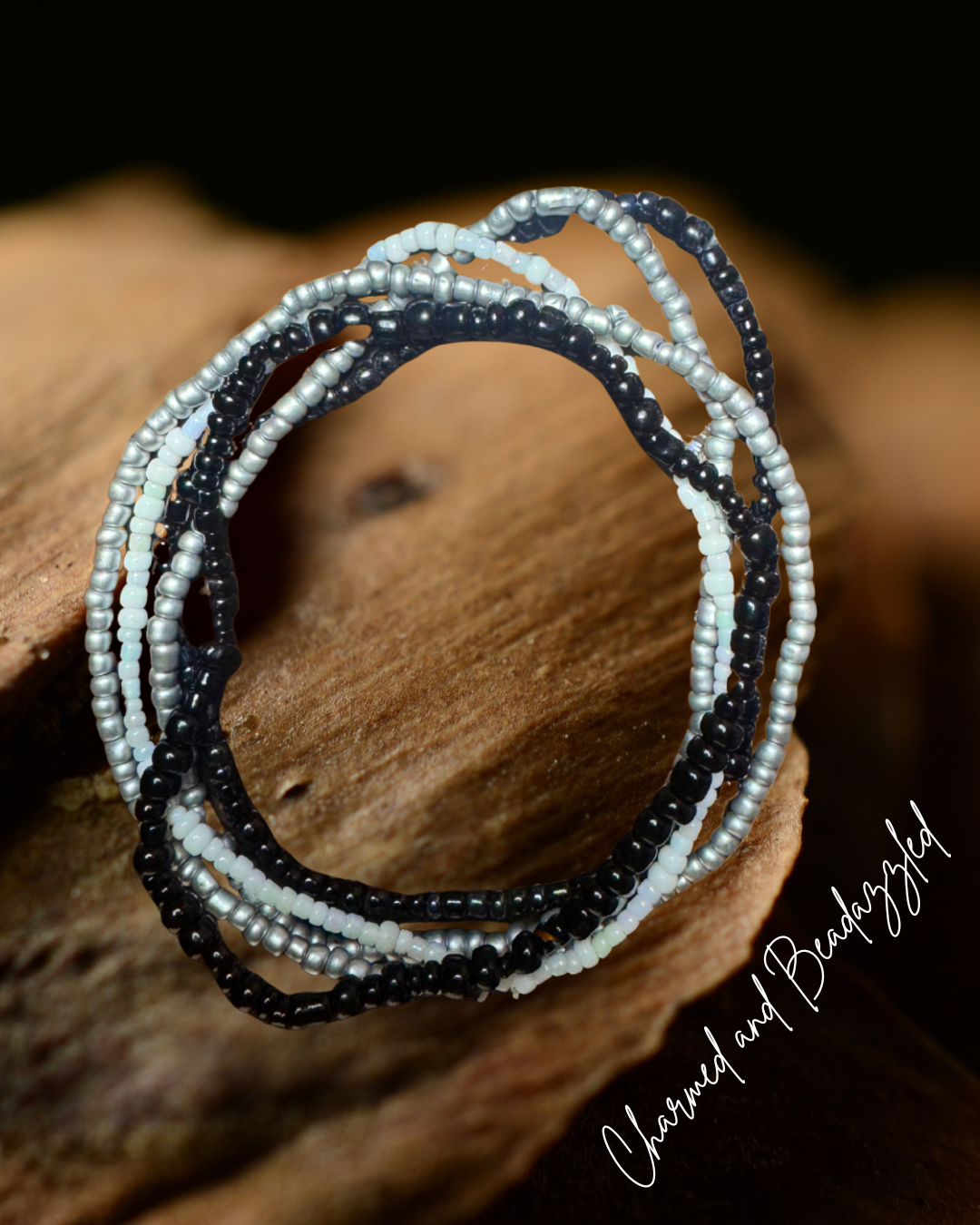 Black/Silver Tumbler Bracelet Stack