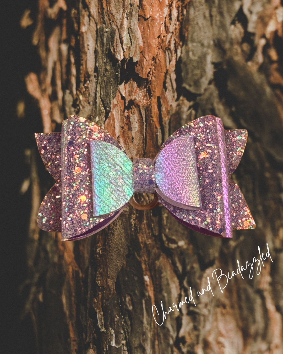 Purple Shimmer Large Bow Straw Charm