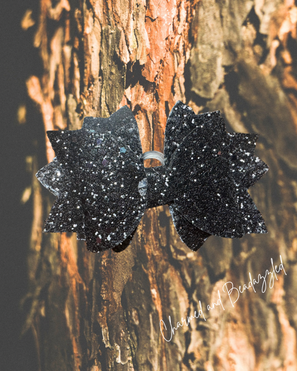 Sparkle Black Large Bow Straw Topper