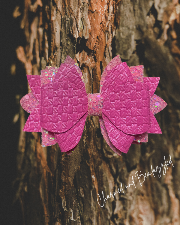 Pink Leather Large Bow Straw Charm