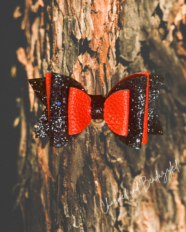 Red/Black Sparkle Large Bow Straw Charm