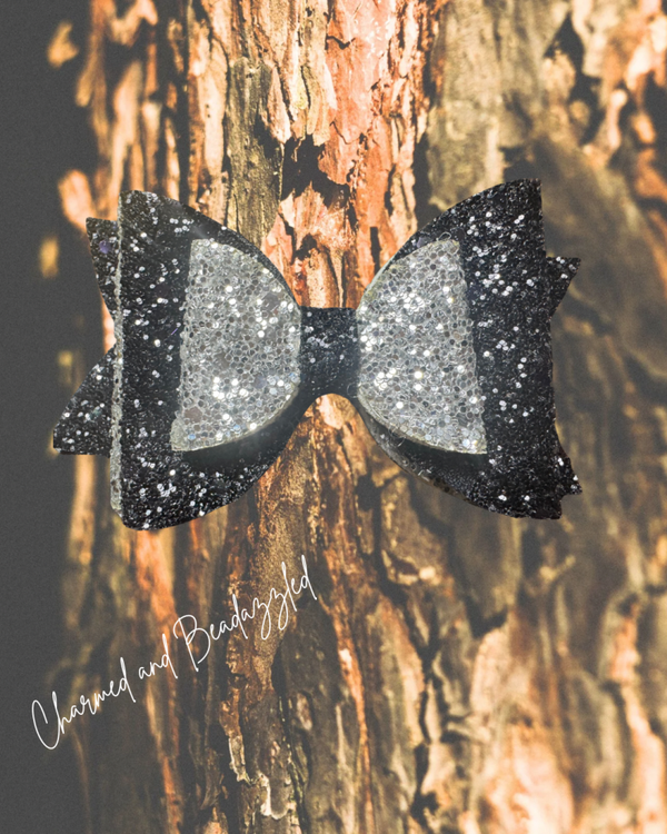 Silver/ Black Sparkle Large Bow Straw Charm