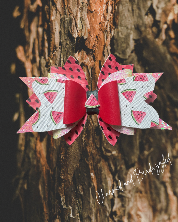 Watermelon Splash Large Bow Straw Charm