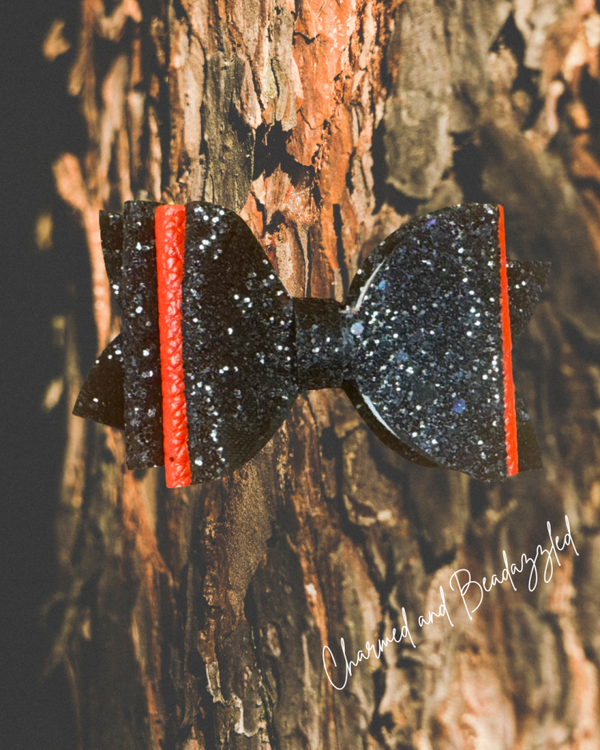 Black/Red Sparkle Large Bow Straw Topper