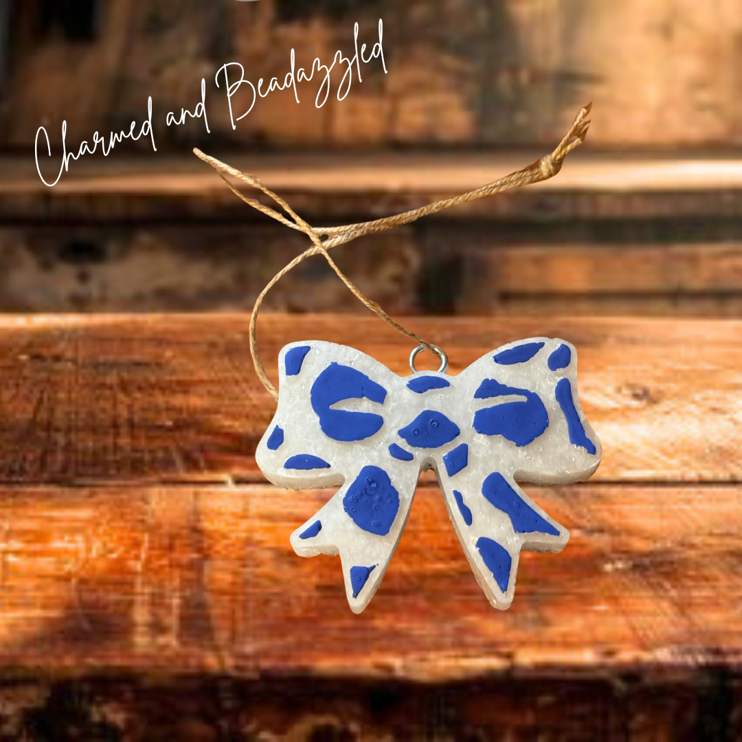 Blue and White Bow Freshie - Marshmallow Fireside Scent